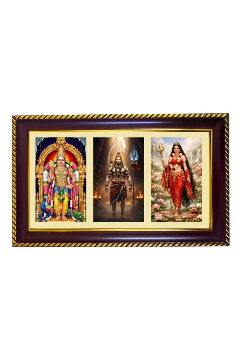 Murgun-Shiva-Parvti Photo Frame 8x4 Inch | Glossy Maroon Polystyrene Frame | Divine Wall & Table Decor | Temple Decoration & Gift Item (Pack Of 1) (F21450)