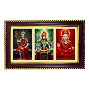 Shiva-Parvati-Ganesha Photo Frame 14x10 Inch | Glossy Maroon Polystyrene Frame | Divine Wall & Table Decor | Temple Decoration & Gift Item (Pack Of 1) (F21314)