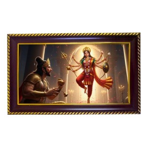 Mata Durga Photo Frame 12x8 Inch | Glossy Maroon Polystyrene Frame | Divine Wall & Table Decor | Temple Decoration & Gift Item (Pack Of 1) (F20378)