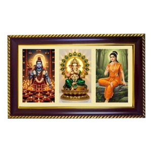 Shiva-Ganesha-Sita Photo Frame 14x10 Inch | Glossy Maroon Polystyrene Frame | Divine Wall & Table Decor | Temple Decoration & Gift Item (Pack Of 1) (F20924)