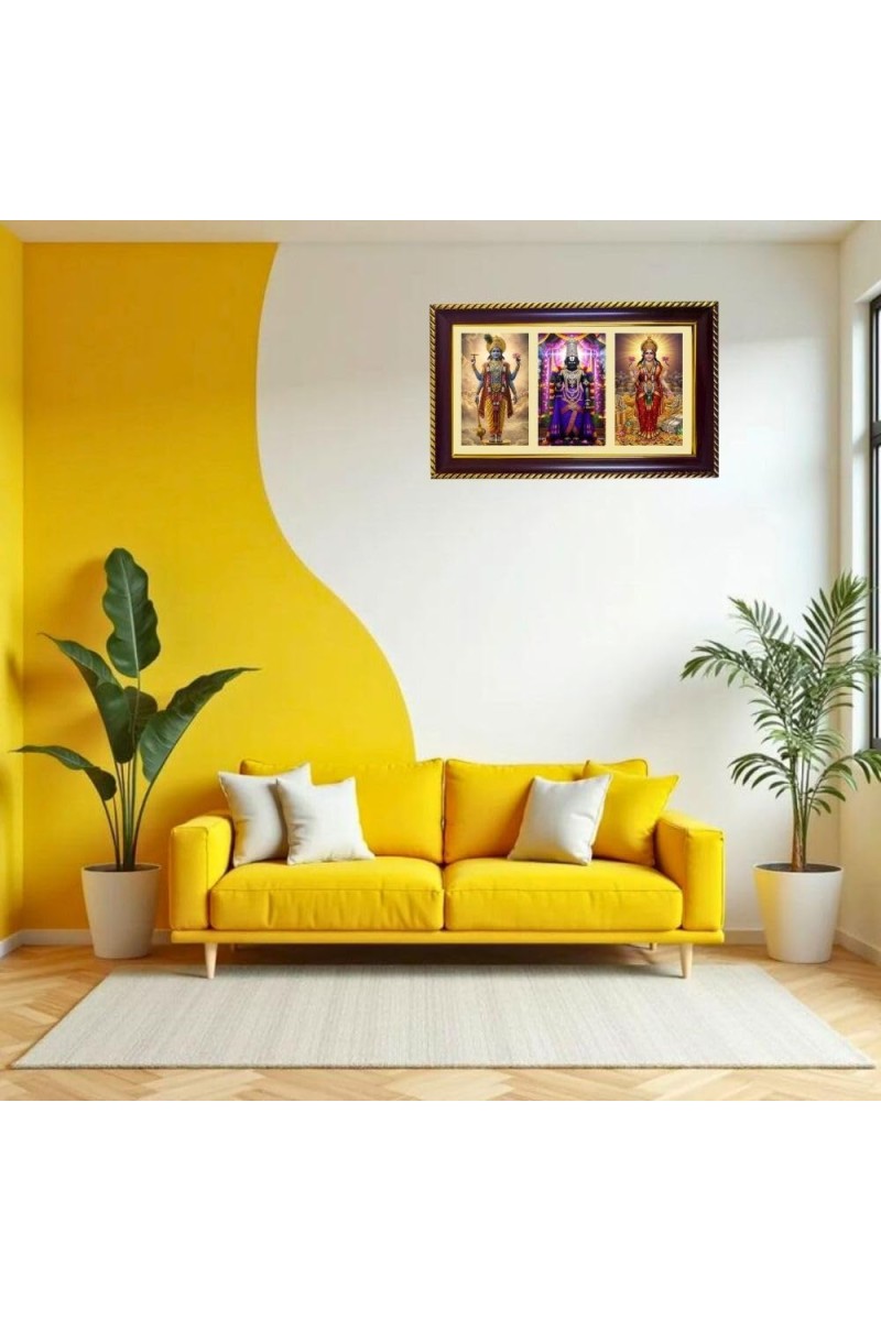 Vishnu-Vittal-Lakshmi Photo Frame 10x6 Inch | Glossy Maroon Polystyrene Frame | Divine Wall & Table Decor | Temple Decoration & Gift Item (Pack Of 1) (F21404)