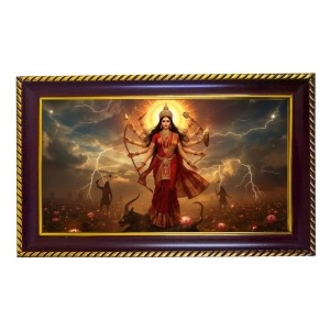 Mata Durga Photo Frame 8x4 Inch | Glossy Maroon Polystyrene Frame | Divine Wall & Table Decor | Temple Decoration & Gift Item (Pack Of 1) (F20379)