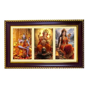 Shiva-Parvti-Ganesha Photo Frame 10x6 Inch | Glossy Maroon Polystyrene Frame | Divine Wall & Table Decor | Temple Decoration & Gift Item (Pack Of 1) (F21012)