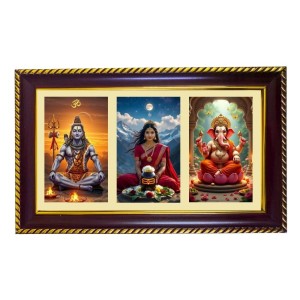 Shiva-Parvti-Ganesha Photo Frame 8x4 Inch | Glossy Maroon Polystyrene Frame | Divine Wall & Table Decor | Temple Decoration & Gift Item (Pack Of 1) (F21002)