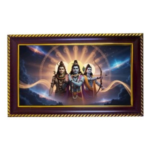 Bramha Vishnu Mahesh Photo Frame 8x4 Inch | Glossy Maroon Polystyrene Frame | Divine Wall & Table Decor | Temple Decoration & Gift Item (Pack Of 1) (F20188)