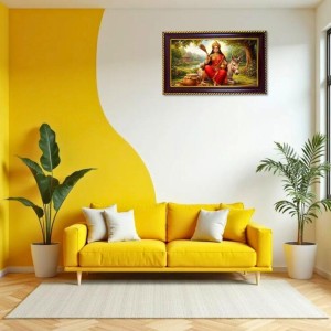 Mata Shailputri Photo Frame 8x4 Inch | Glossy Maroon Polystyrene Frame | Divine Wall & Table Decor | Temple Decoration & Gift Item (Pack Of 1) (F20707)