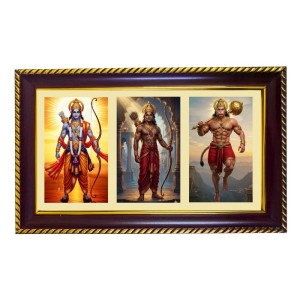 Ram-Hanuman-Arjuna Photo Frame 12x8 Inch | Glossy Maroon Polystyrene Frame | Divine Wall & Table Decor | Temple Decoration & Gift Item (Pack Of 1) (F21087)