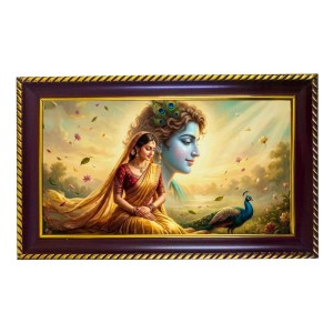Radha Krishna Photo Frame 10x6 Inch | Glossy Maroon Polystyrene Frame | Divine Wall & Table Decor | Temple Decoration & Gift Item (Pack Of 1) (F20347)