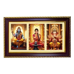 Shiva-Parvti-Ganpati Photo Frame 8x4 Inch | Glossy Maroon Polystyrene Frame | Divine Wall & Table Decor | Temple Decoration & Gift Item (Pack Of 1) (F20823)