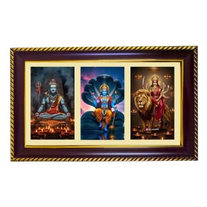 Shiva-Vishnu-Durga Photo Frame 12x8 Inch | Glossy Maroon Polystyrene Frame | Divine Wall & Table Decor | Temple Decoration & Gift Item (Pack Of 1) (F21348)