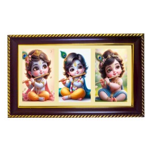 Krishna Photo Frame 10x6 Inch | Glossy Maroon Polystyrene Frame | Divine Wall & Table Decor | Temple Decoration & Gift Item (Pack Of 1) (F20815)