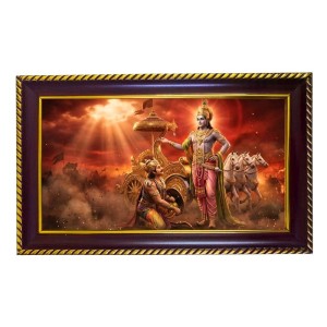 Lord Krishna & Arjun Photo Frame 8x4 Inch | Glossy Maroon Polystyrene Frame | Divine Wall & Table Decor | Temple Decoration & Gift Item (Pack Of 1) (F20407)