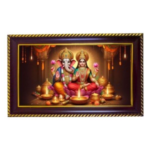 Mata Laxmi Ganesha Photo Frame 8x4 Inch | Glossy Maroon Polystyrene Frame | Divine Wall & Table Decor | Temple Decoration & Gift Item (Pack Of 1) (F20633)