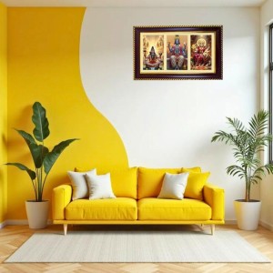 Shiva-Vishnu-Durga Photo Frame 8x4 Inch | Glossy Maroon Polystyrene Frame | Divine Wall & Table Decor | Temple Decoration & Gift Item (Pack Of 1) (F21357)