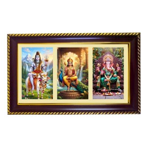 Shiva-Murgun-Ganesha Photo Frame 8x4 Inch | Glossy Maroon Polystyrene Frame | Divine Wall & Table Decor | Temple Decoration & Gift Item (Pack Of 1) (F20918)