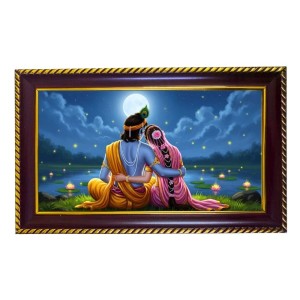 Radha Krishna Photo Frame 10x6 Inch | Glossy Maroon Polystyrene Frame | Divine Wall & Table Decor | Temple Decoration & Gift Item (Pack Of 1) (F20346)