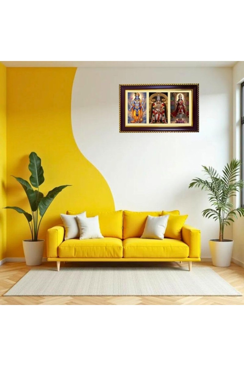 Vishnu-Lakshmi-Vittal Photo Frame 8x4 Inch | Glossy Maroon Polystyrene Frame | Divine Wall & Table Decor | Temple Decoration & Gift Item (Pack Of 1) (F21419)