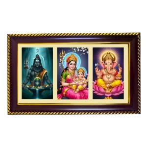 Shiva-Parvti-Ganesha Photo Frame 10x6 Inch | Glossy Maroon Polystyrene Frame | Divine Wall & Table Decor | Temple Decoration & Gift Item (Pack Of 1) (F20876)