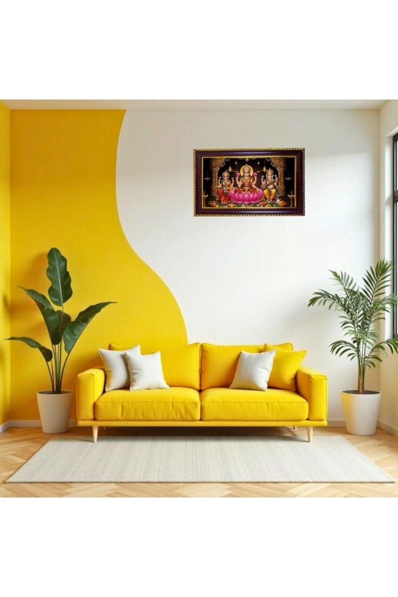 Lakshmi -Gannesha-Sarswati Photo Frame 14x10 Inch | Glossy Maroon Polystyrene Frame | Divine Wall & Table Decor | Temple Decoration & Gift Item (Pack Of 1) (F20075)
