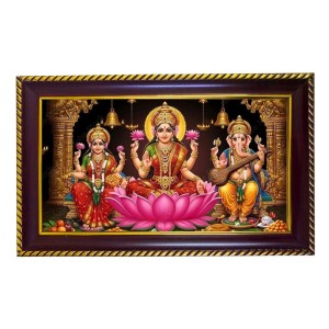 Lord Ganesha Laxmi Sarswati Photo Frame 12x8 Inch | Glossy Maroon Polystyrene Frame | Divine Wall & Table Decor | Temple Decoration & Gift Item (Pack Of 1) (F20274)