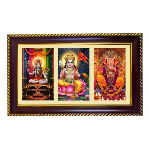 Shiva-Murgun-Ganesha Photo Frame 8x4 Inch | Glossy Maroon Polystyrene Frame | Divine Wall & Table Decor | Temple Decoration & Gift Item (Pack Of 1) (F20916)