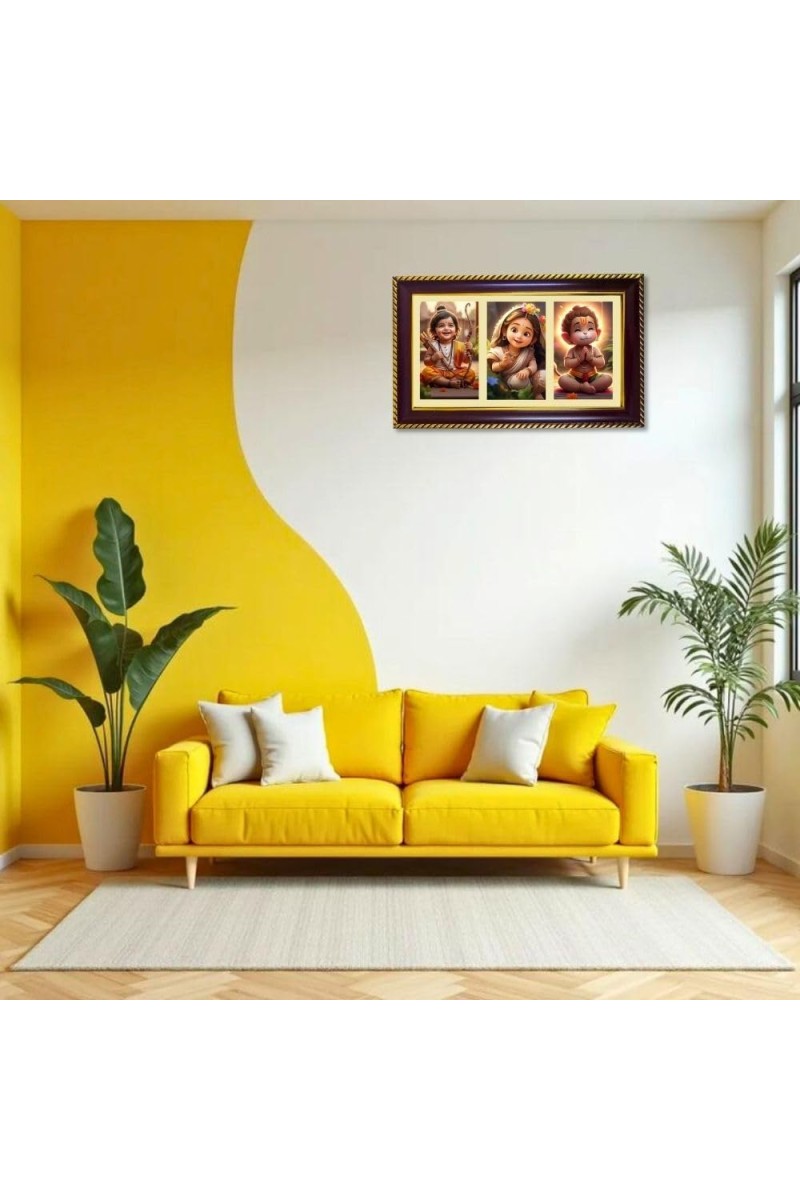 Ram-Sita-Hanuman Photo Frame 14x10 Inch | Glossy Maroon Polystyrene Frame | Divine Wall & Table Decor | Temple Decoration & Gift Item (Pack Of 1) (F21243)