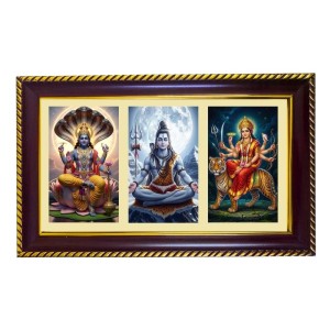 Shiva-Vishnu Durga Photo Frame 10x6 Inch | Glossy Maroon Polystyrene Frame | Divine Wall & Table Decor | Temple Decoration & Gift Item (Pack Of 1) (F21142)