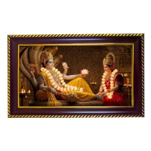 Lord Vishnu Laxmi Photo Frame 8x4 Inch | Glossy Maroon Polystyrene Frame | Divine Wall & Table Decor | Temple Decoration & Gift Item (Pack Of 1) (F20290)