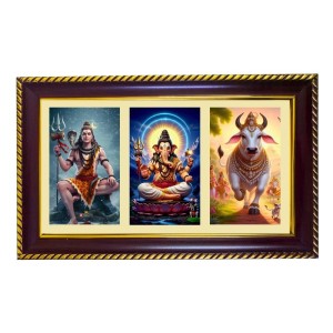 Shiva-Ganpati-Nandi Photo Frame 8x4 Inch | Glossy Maroon Polystyrene Frame | Divine Wall & Table Decor | Temple Decoration & Gift Item (Pack Of 1) (F20851)