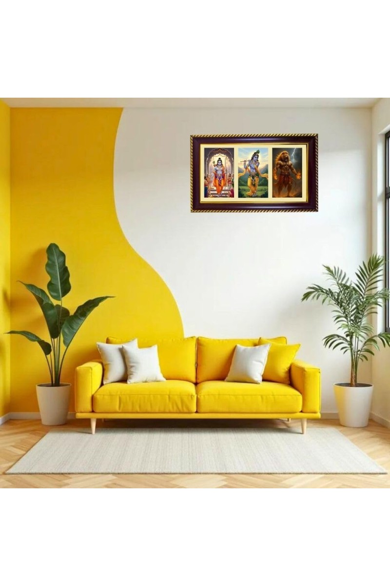 Ram-Krishna-Narshima Photo Frame 8x4 Inch | Glossy Maroon Polystyrene Frame | Divine Wall & Table Decor | Temple Decoration & Gift Item (Pack Of 1) (F21495)