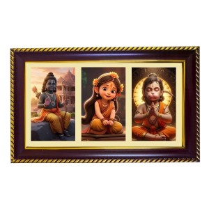 Ram-Sita-Hanuman Photo Frame 14x10 Inch | Glossy Maroon Polystyrene Frame | Divine Wall & Table Decor | Temple Decoration & Gift Item (Pack Of 1) (F21241)
