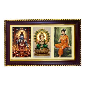 Shiva-Ganesha-Sita Photo Frame 14x10 Inch | Glossy Maroon Polystyrene Frame | Divine Wall & Table Decor | Temple Decoration & Gift Item (Pack Of 1) (F21015)