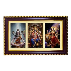 Shiva-Vishnu-Durga Photo Frame 10x6 Inch | Glossy Maroon Polystyrene Frame | Divine Wall & Table Decor | Temple Decoration & Gift Item (Pack Of 1) (F21373)