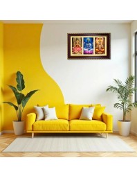Lakshmi-Vishnu-Hanuman Photo Frame 12x8 Inch | Glossy Maroon Polystyrene Frame | Divine Wall & Table Decor | Temple Decoration & Gift Item (Pack Of 1) (F20742)