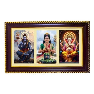 Shiva-Parvti-Ganpati Photo Frame 12x8 Inch | Glossy Maroon Polystyrene Frame | Divine Wall & Table Decor | Temple Decoration & Gift Item (Pack Of 1) (F20820)