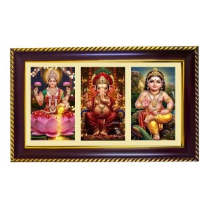 Laxmi-Ganesha-Murgun Photo Frame 14x10 Inch | Glossy Maroon Polystyrene Frame | Divine Wall & Table Decor | Temple Decoration & Gift Item (Pack Of 1) (F20766)