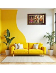 Lakshmi-Kubera-Ganesha Photo Frame 10x6 Inch | Glossy Maroon Polystyrene Frame | Divine Wall & Table Decor | Temple Decoration & Gift Item (Pack Of 1) (F21392)