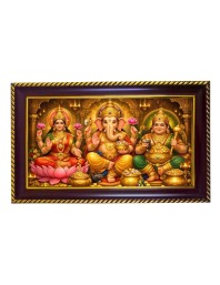 Lakshmi Kubera Ganesha Photo Frame 8x4 Inch | Glossy Maroon Polystyrene Frame | Divine Wall & Table Decor | Temple Decoration & Gift Item (Pack Of 1) (F20137)