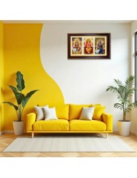 Lakshmi-Ganpati Sarswati Photo Frame 8x4 Inch | Glossy Maroon Polystyrene Frame | Divine Wall & Table Decor | Temple Decoration & Gift Item (Pack Of 1) (F21122)