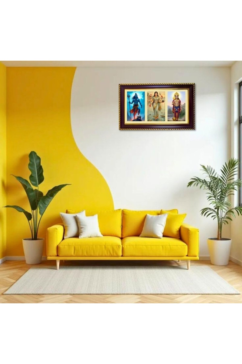 Shiva-Parvti-Murgan Photo Frame 8x4 Inch | Glossy Maroon Polystyrene Frame | Divine Wall & Table Decor | Temple Decoration & Gift Item (Pack Of 1) (F20833)