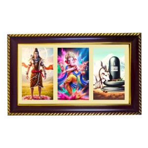 Shiva-Ganpati-Nandi Photo Frame 8x4 Inch | Glossy Maroon Polystyrene Frame | Divine Wall & Table Decor | Temple Decoration & Gift Item (Pack Of 1) (F20850)