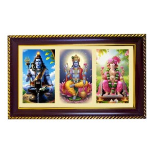 Shiva-Vishnu Ganpati Photo Frame 12x8 Inch | Glossy Maroon Polystyrene Frame | Divine Wall & Table Decor | Temple Decoration & Gift Item (Pack Of 1) (F21130)