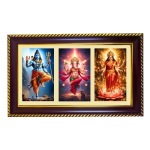 Shiva-Ganesha-Parvti Photo Frame 8x4 Inch | Glossy Maroon Polystyrene Frame | Divine Wall & Table Decor | Temple Decoration & Gift Item (Pack Of 1) (F20890)