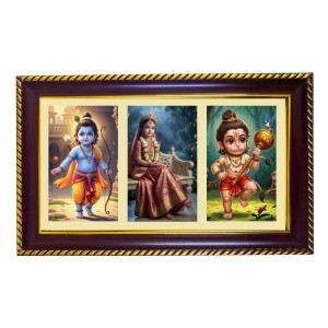 Ram-Sita-Hanuman Photo Frame 14x10 Inch | Glossy Maroon Polystyrene Frame | Divine Wall & Table Decor | Temple Decoration & Gift Item (Pack Of 1) (F21246)