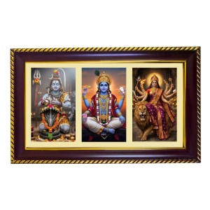 Shiva-Vishnu-Durga Photo Frame 8x4 Inch | Glossy Maroon Polystyrene Frame | Divine Wall & Table Decor | Temple Decoration & Gift Item (Pack Of 1) (F21374)
