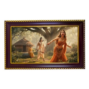 Surpanakha Rushed Toward Sita Photo Frame 10x6 Inch | Glossy Maroon Polystyrene Frame | Divine Wall & Table Decor | Temple Decoration & Gift Item (Pack Of 1) (F20243)