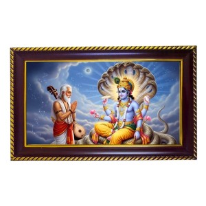 Lord Vishnu & Narad Muni Photo Frame 8x4 Inch | Glossy Maroon Polystyrene Frame | Divine Wall & Table Decor | Temple Decoration & Gift Item (Pack Of 1) (F20475)