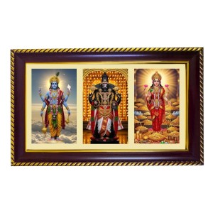 Vishnu-Vittal-Lakshmi Photo Frame 10x6 Inch | Glossy Maroon Polystyrene Frame | Divine Wall & Table Decor | Temple Decoration & Gift Item (Pack Of 1) (F21405)