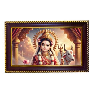 Mata Shailputri Photo Frame 8x4 Inch | Glossy Maroon Polystyrene Frame | Divine Wall & Table Decor | Temple Decoration & Gift Item (Pack Of 1) (F20701)