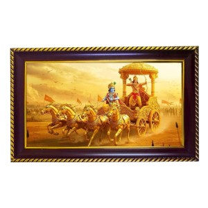 Krishna Yudh Photo Frame 10x6 Inch | Glossy Maroon Polystyrene Frame | Divine Wall & Table Decor | Temple Decoration & Gift Item (Pack Of 1) (F20156)
